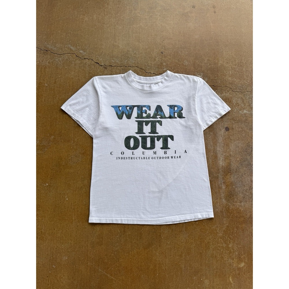VTG 90s Columbia Sportswear Wear It Out Outdoor Hiking T-Shirt Cotton White M